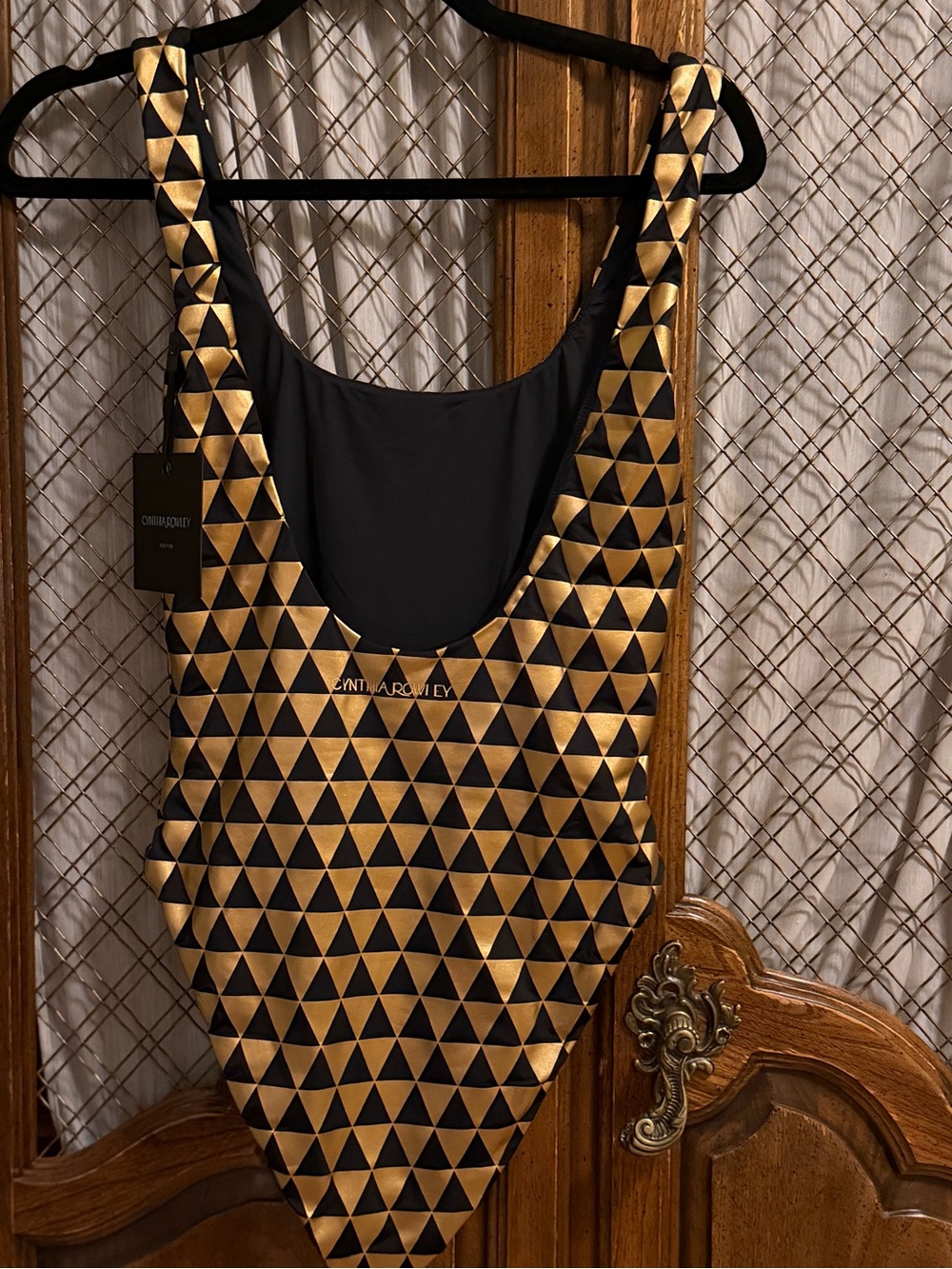 NWT Cynthia Rowley Olympia Black Gold Foil One Piece Swimsuit SIZE MEDIUM - Picture 6 of 16